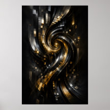Póster de vórtice en espiral dorada