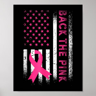 Póster De vuelta a la cinta rosa Bandera Americana Cáncer