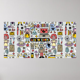 Póster De vuelta a la escuela colorido conjunto de doodle