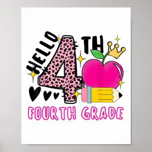 Póster De vuelta a la escuela primer día Hola cuarto grad