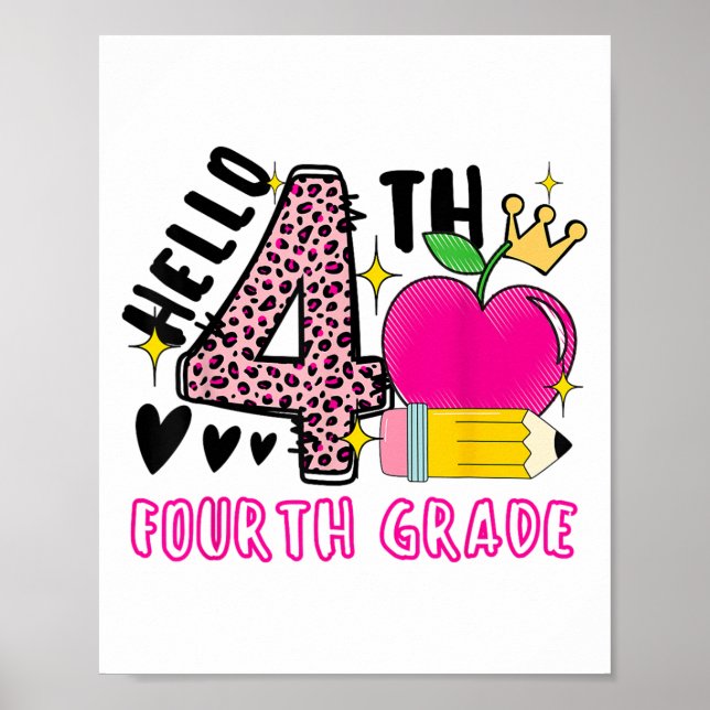Póster De vuelta a la escuela primer día Hola cuarto grad (Frente)