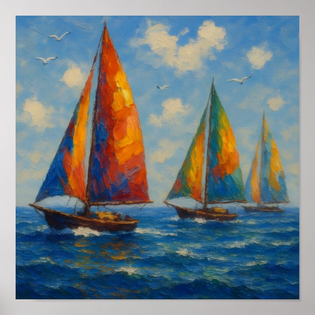 Póster de yates de vela coloridos (Frente)