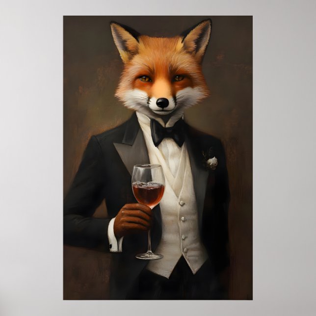 Póster de zorro con esmoquin, Póster de animal, Zo (Frente)