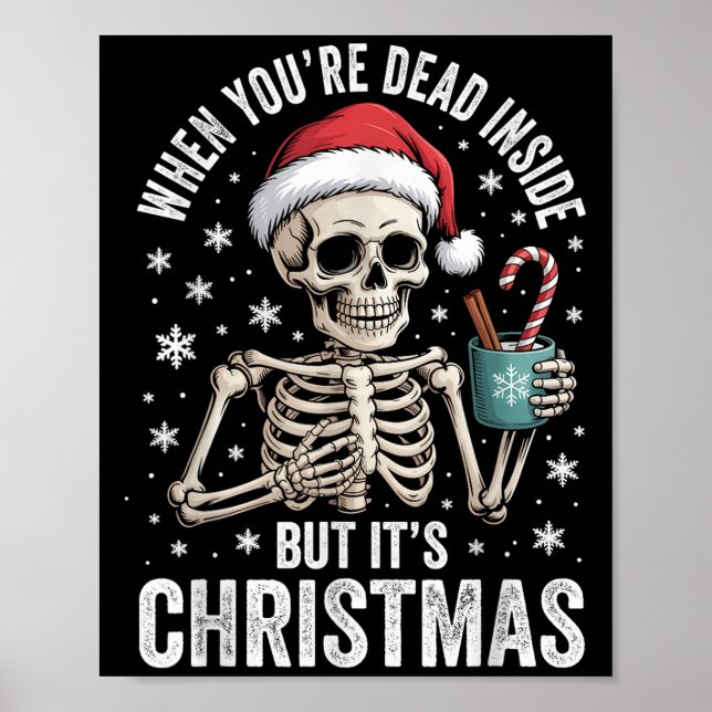 Póster Dead Inside But It's Christmas Skeleton Coffee San (Frente)