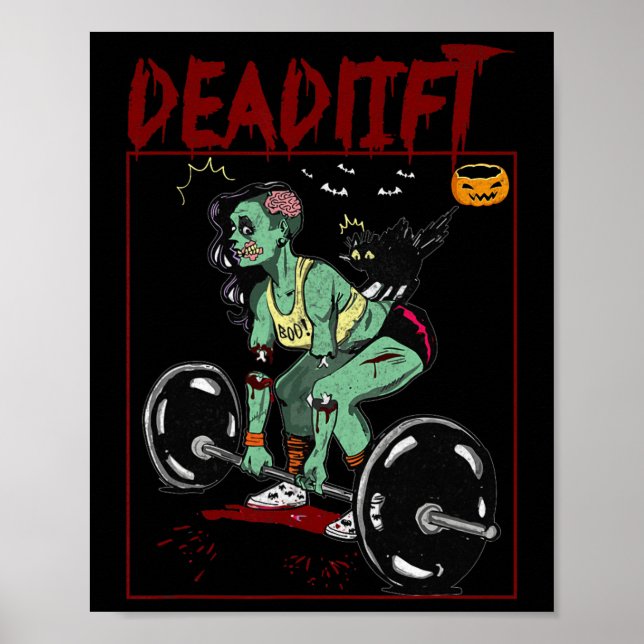 Póster Deadlift Skeleton Weightlifter Bodybuilder Workout (Frente)