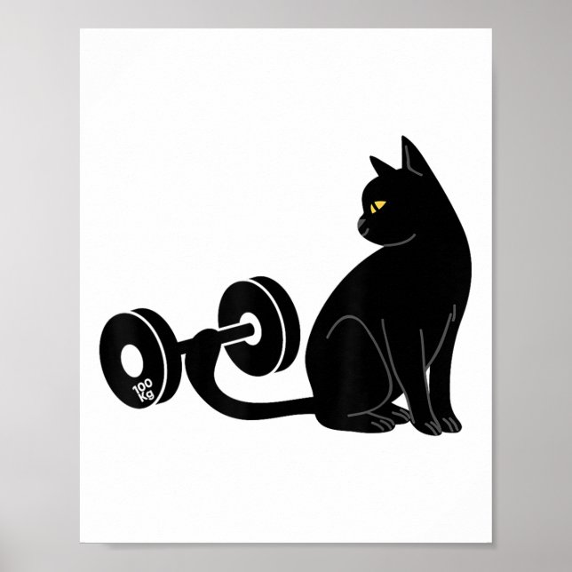 Póster Deadlifting Cat Workout Gym Fitness Exercise Weigh (Frente)