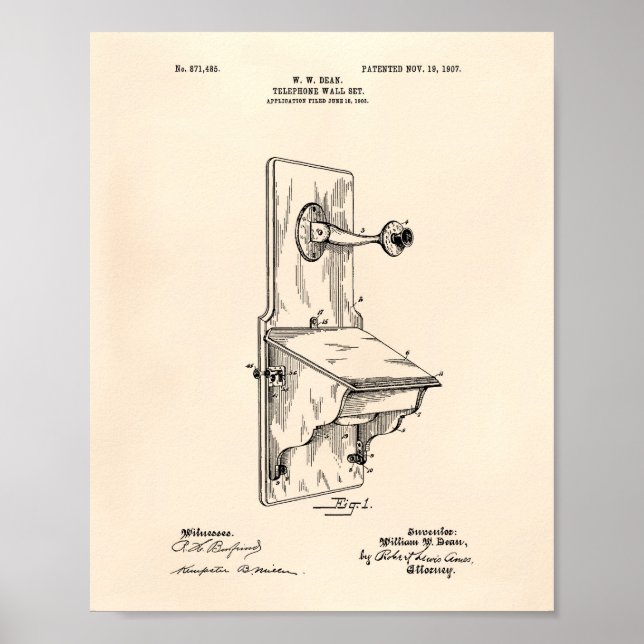 Póster Dean Wall Telephone 1907 Patent Art Old Peper (Frente)