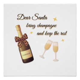 Póster Dear Santa Champagne Design