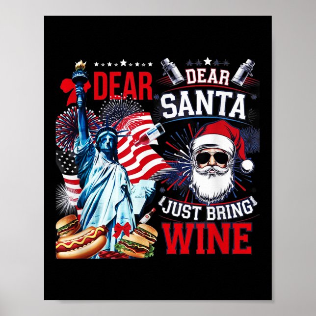 Póster Dear Santa Just Bring Wine For Christmas  (Frente)