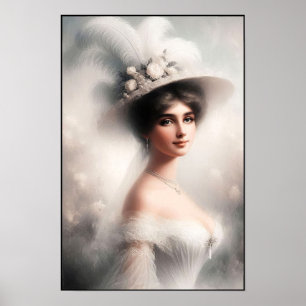Póster Debutante de la Era Victoriana en Elegancia Blanca
