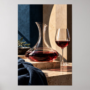 Póster Decantador de Vino Tinto y Copa – Vino Moderno y E