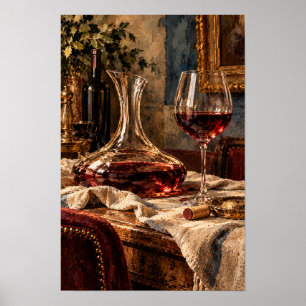 Póster Decantador de Vino Tinto y Copa – Vino Rústico Ele