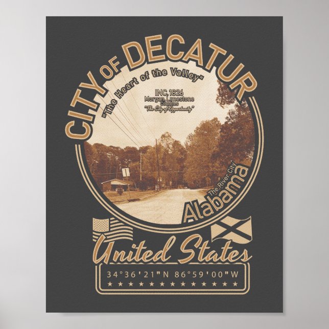 PÓSTER DECATUR ALABAMA - VINTAGE CITY ROAD (Frente)