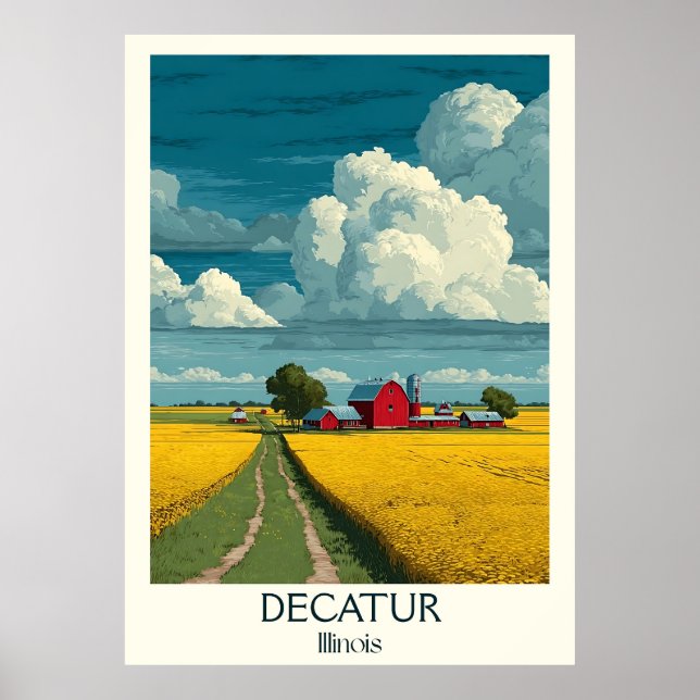 Póster Decatur Illinois Vintage Rural Farmland Travel Art (Frente)