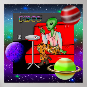 Póster Decenio de 1970 Retro Extraterrestre en Disco Loun