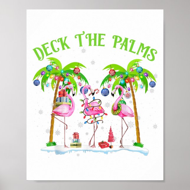 Póster Deck The Palms Flamingo Tropical Christmas Lights  (Frente)