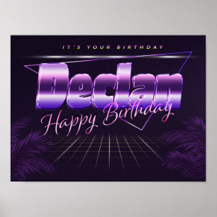 Póster Declan Name Vorname lila retro Poster Geburtstag
