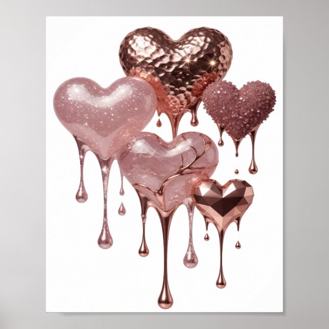 Póster Declaración Corazones de ROSE GOLD plata (Frente)