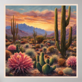 Póster Declaración dramática de Desert Cactus Mountain Su