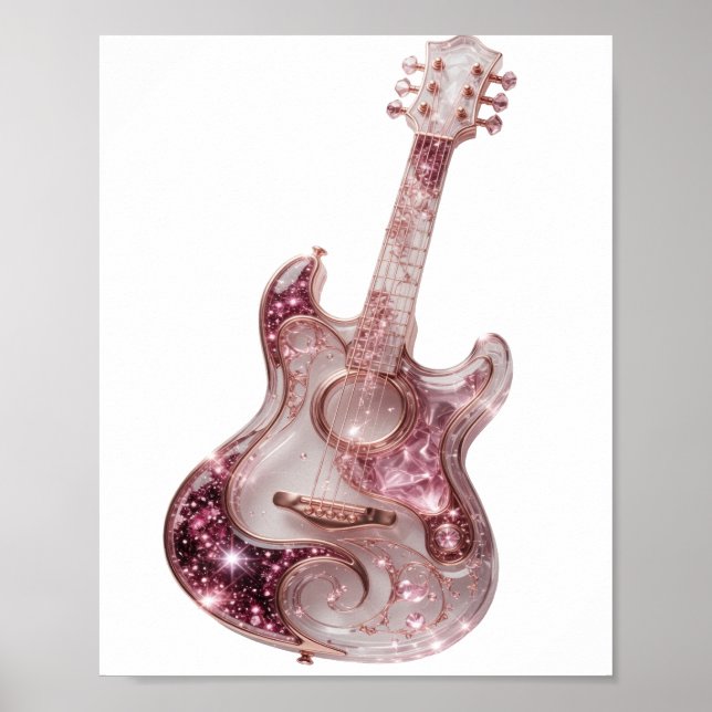 Póster Declaración Guitarra Plateada con Brillo Rosa Dise (Frente)
