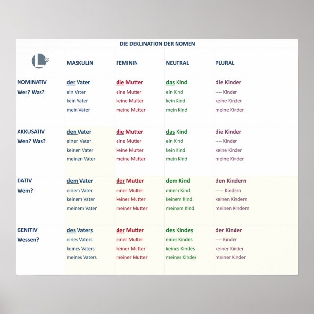 Póster Declinación - Nomen (N-A-D-G/m-f-n-pl) (Frente)