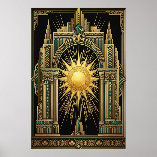 Póster Deco Celestial Sun Portal Poster | Gold Teal Cathe (Frente)