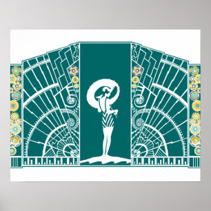 Póster DECO costero en turquesa y amarillo