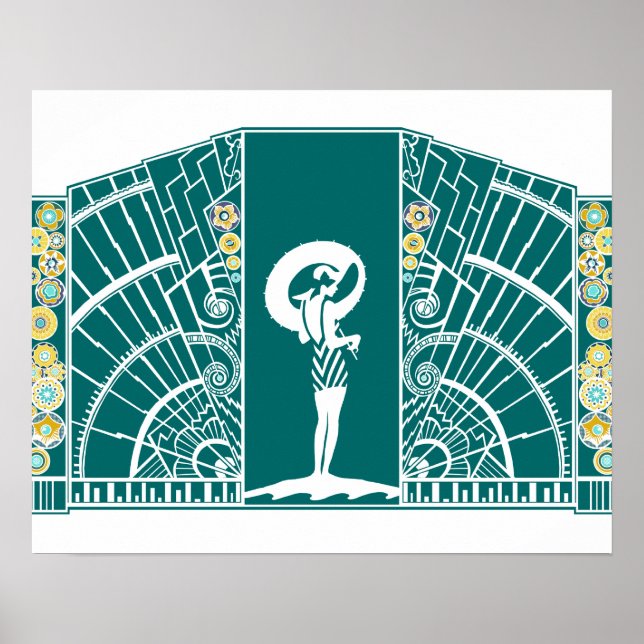 Póster DECO costero en turquesa y amarillo (Frente)
