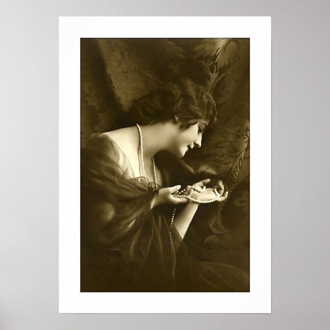Póster deco mujer ornamentación perlas de drenaje (Frente)