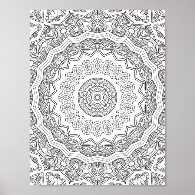 Póster Deco Sunburst Rings Coloring Page Pattern Design (Frente)