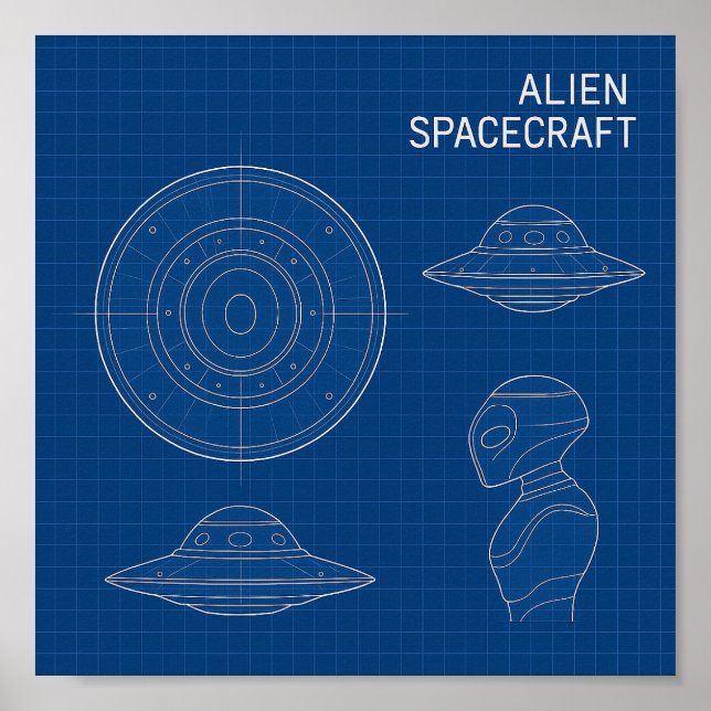 Póster Decode lo desconocido - Alien Spaceship Blueprint  (Frente)