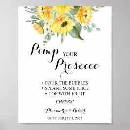 Póster Decora tu boda de Prosecco con girasoles y follaje