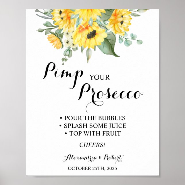 Póster Decora tu Prosecco Bodas de girasoles y vegetación (Frente)