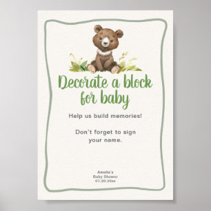 Póster Decora un bloque Fiesta de Bebé de Oso Lindo