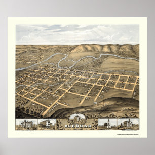 Póster Decorah, Mapa Panorámico de Iowa - 1870