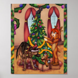 Póster Decorando el árbol de Navidad