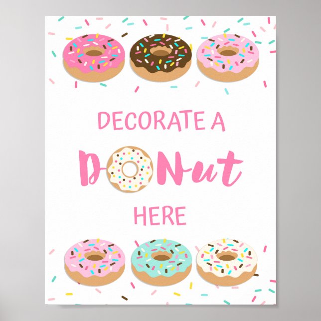 Póster Decorar un Rótulo de Donut Acá - Espolvorea de Don (Frente)