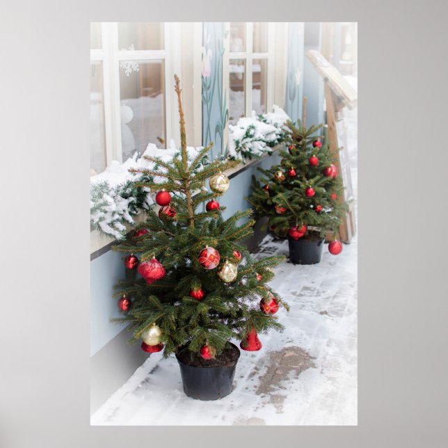 Póster Decorated Christmas trees on street. (Frente)