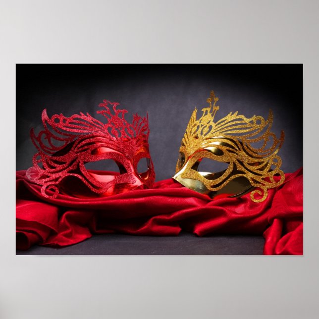 Póster Decorated masquerade mask on red velvet (Frente)