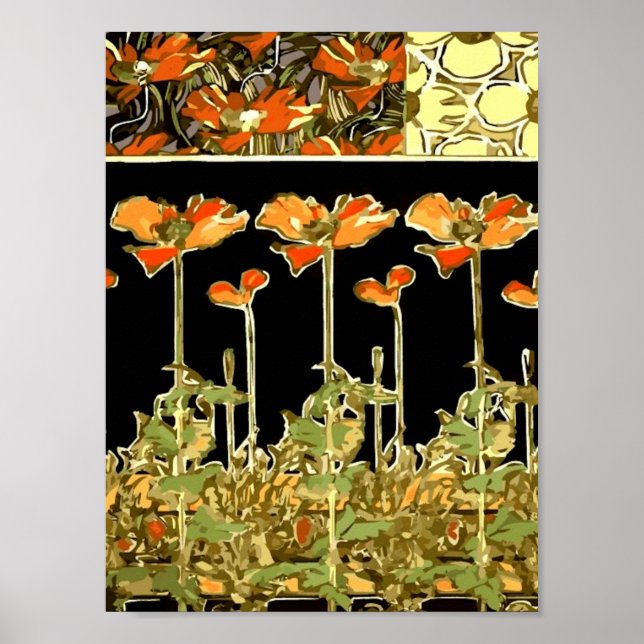 Póster Decoratifs (Flores Naranjas) de Alphonse Mucha Vec (Frente)