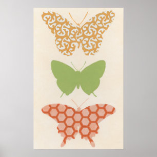 Póster Decorative Butterfly Patterns on Cream Background