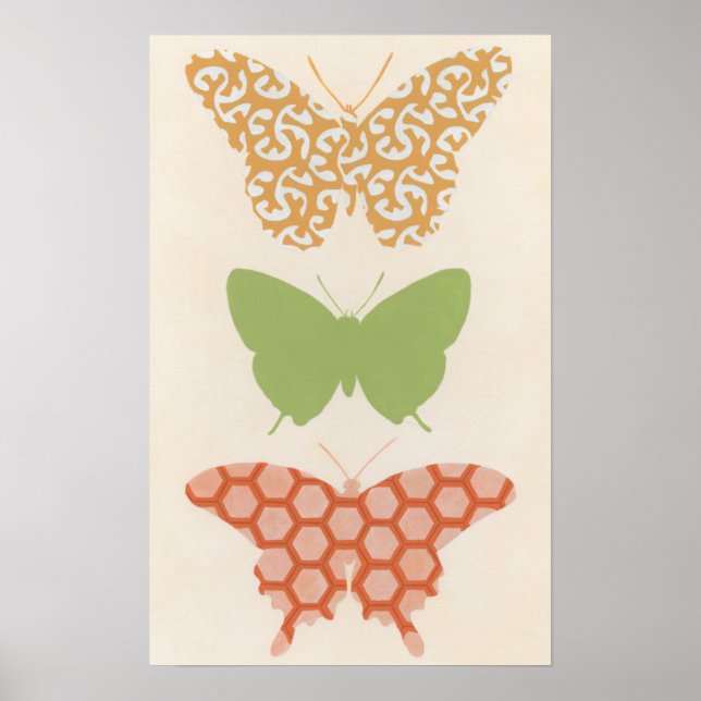 Póster Decorative Butterfly Patterns on Cream Background (Frente)