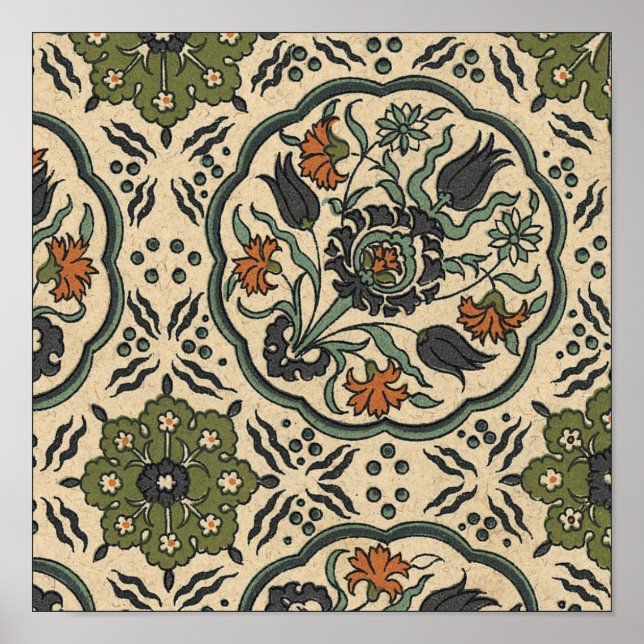 Póster Decorative Floral Persian Tile Design (Frente)