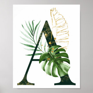 Póster Decorative Letter A with tropical leaves