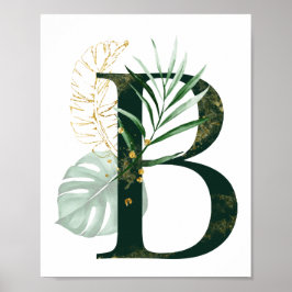 Póster Decorative Letter B with tropical leaves
