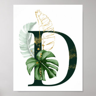 Póster Decorative Letter D with tropical leaves Poster