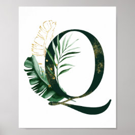 Póster Decorative Letter Q with tropical leaves