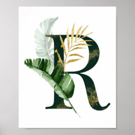 Póster Decorative Letter R with tropical leaves