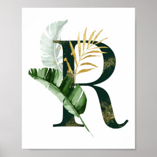 Póster Decorative Letter R with tropical leaves