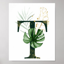 Póster Decorative Letter T with tropical leaves